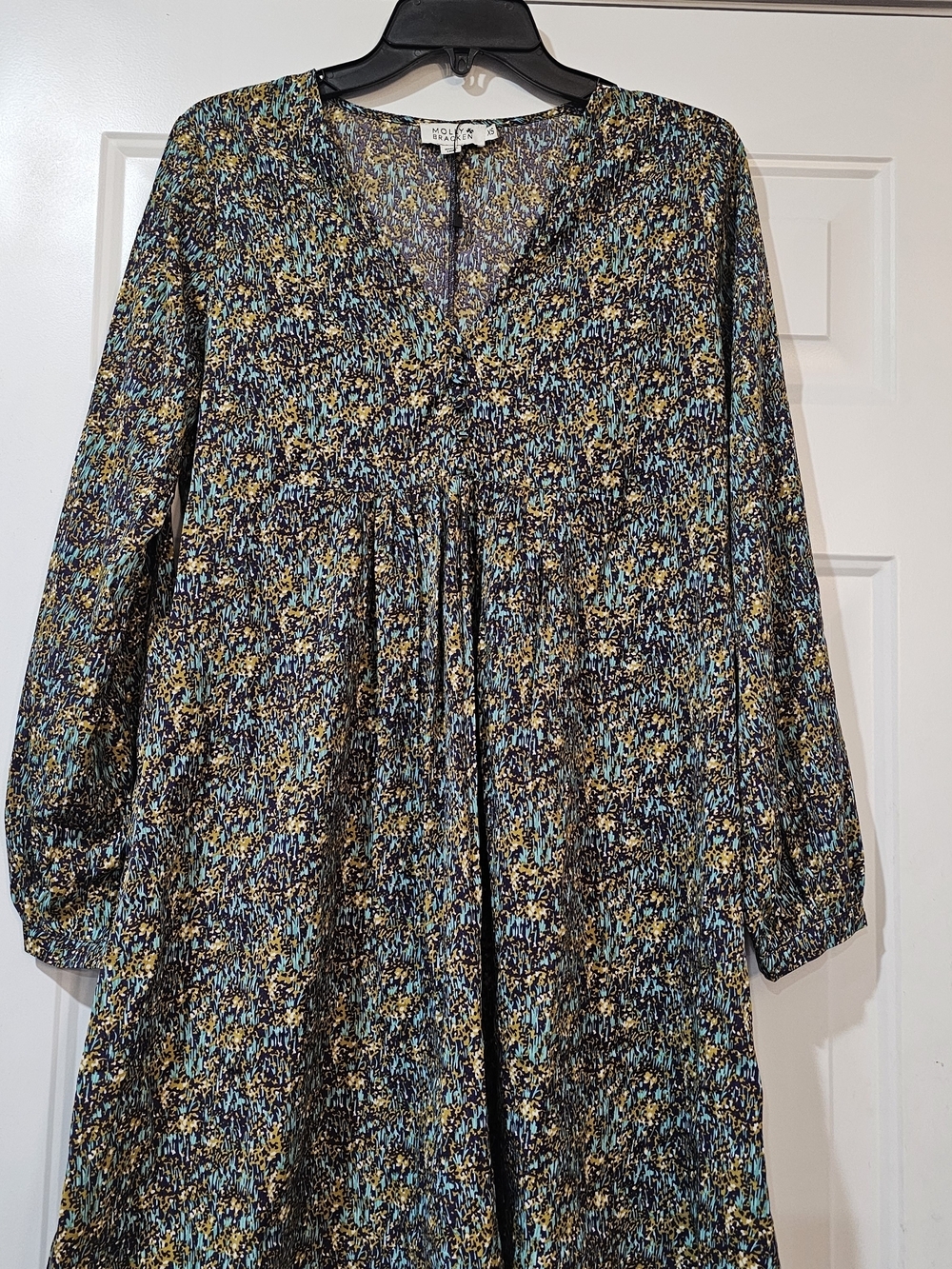Molly And Bracken Long Sleeve Mini Dress in Black Floral Print Size XS{B3}
